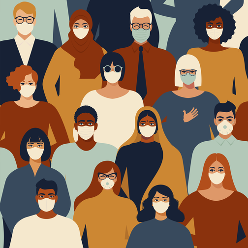 An illustrated crowd of people of different genders, ages and backgrounds